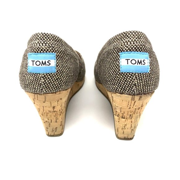 Toms Toe Peep Wedges Classics Metallic Tweed Sz 7 - Picture 4 of 8